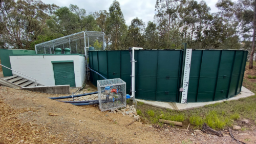 Water tank with water outside