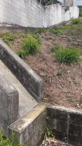 Drainage channels that divert overland flow across the campus on rainy days